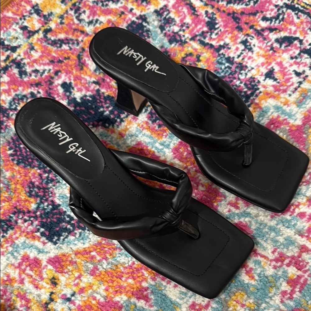 Nasty Gal Black Heeled Mules with Square Toe